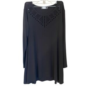 Sympli Black Long Sleeve Mosaic Cut Out Neck A Line Stretchy Tunic Top Size 10